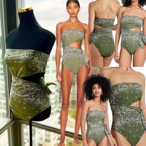 🆕 ZIMMERMANN 🧿 NWOT Paisley Scarf Sculpt Bandeau Swimsuit - Sz 3 - US 8, Green